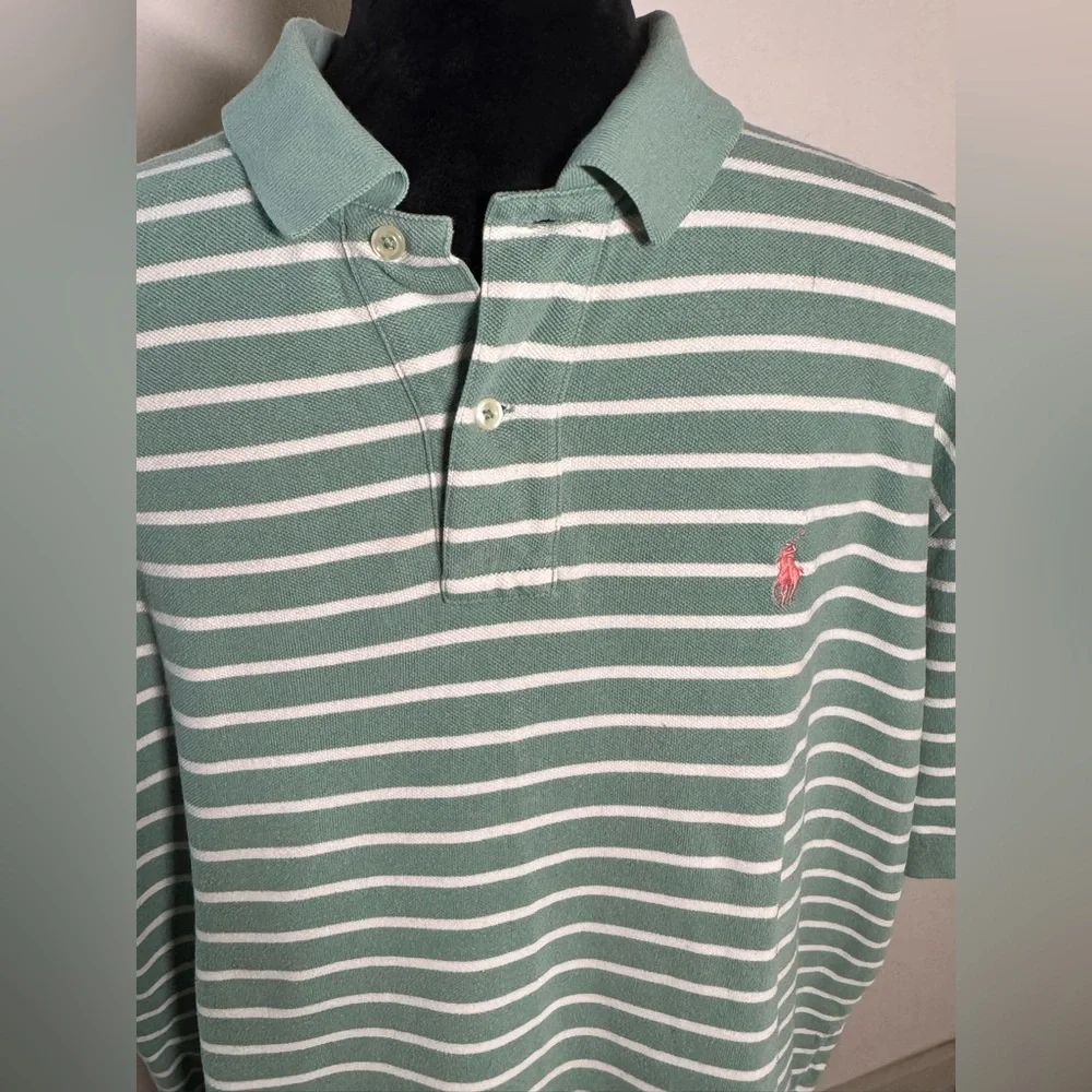 Polo by Ralph Lauren Mint Green and White‎ Striped pique Polo Sz XL